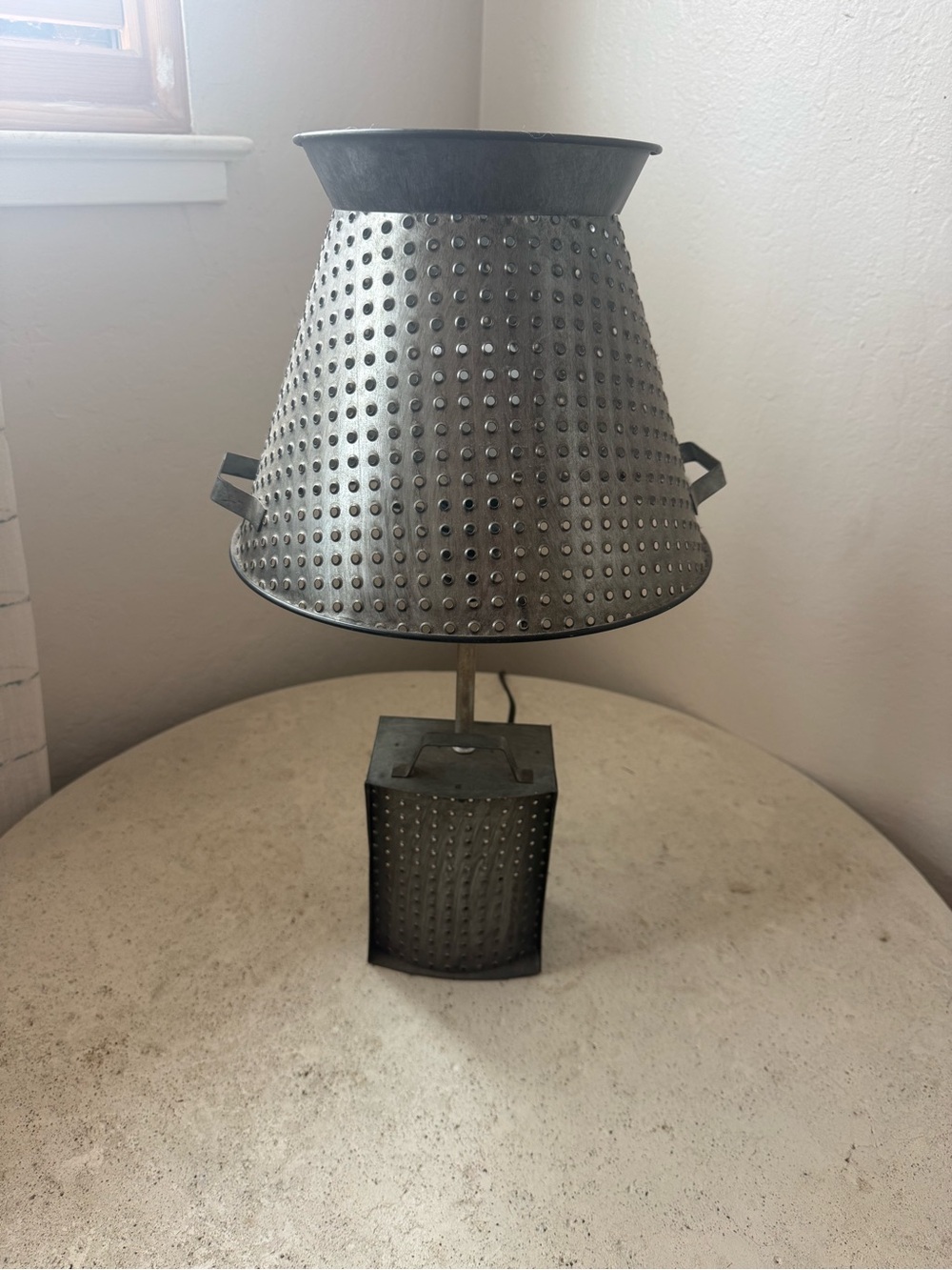 Metal Studded Table Lamp in Silver/Black